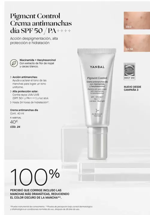 Oferta de Pigment Control Crema Antimanchas Día SPF 50/PA++++  por 40€ en Yanbal