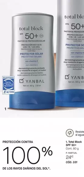 Oferta de Yanbal - Total Block Spf 50+ por 24€ en Yanbal