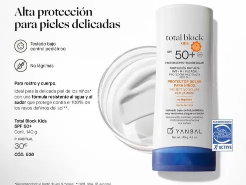 Oferta de Yanbal - Total Block Kids Spf 50+ por 30€ en Yanbal