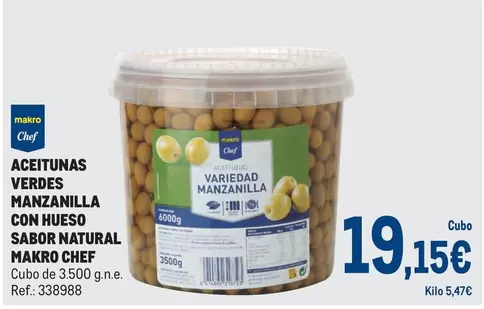 Oferta de Aceitunas Verdes Manzanilla Con Hueso Sabor Natural por 19,15€ en Makro