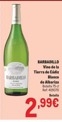 Oferta de Barbadillo - Vino De La Tierra De Cadiz Blanco De Albariza por 2,99€ en Makro