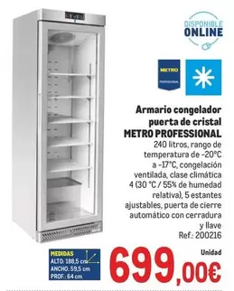 Oferta de Metro Professional - Armario Congelador Puerta De Cristal por 699€ en Makro