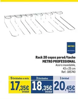 Oferta de Metro Professional - Pack 20 Copas Pared/techo por 20,45€ en Makro