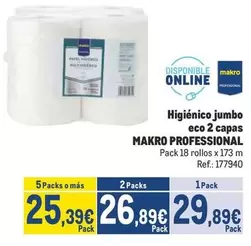 Oferta de Makro Professional - Higiénico Jumbo Eco 2 Capas por 29,89€ en Makro