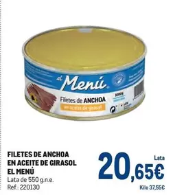 Oferta de El Menu - Filetes De Anchoa En Aceite De Girasol por 20,65€ en Makro