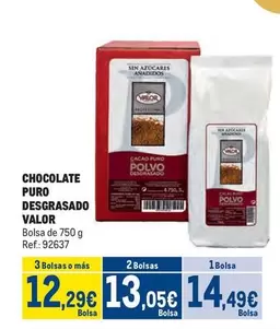 Oferta de Valor - Chocolate Puro Desgrasado por 14,49€ en Makro