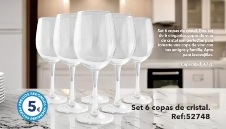 Oferta de Set 6 Copas De Cristal por 5€ en Tiendas MGI