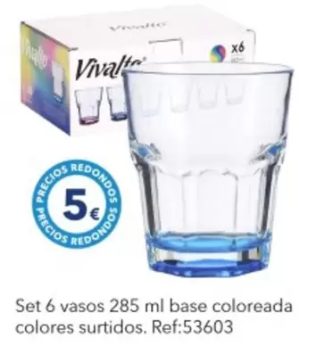 Oferta de Set 6 Vasos Base Coloreada Colores Surtidos por 5€ en Tiendas MGI