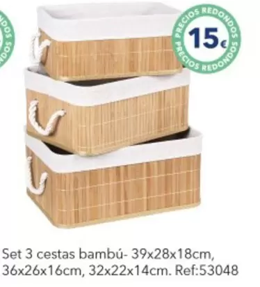 Oferta de Set 3 Cestas Bambú por 15€ en Tiendas MGI