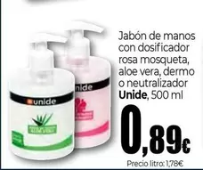 Oferta de Unide - Jabón De Manos Con Dosificador Rosa Mosqueta, Aloe Vera, Dermo O Neutralizador por 0,89€ en UDACO