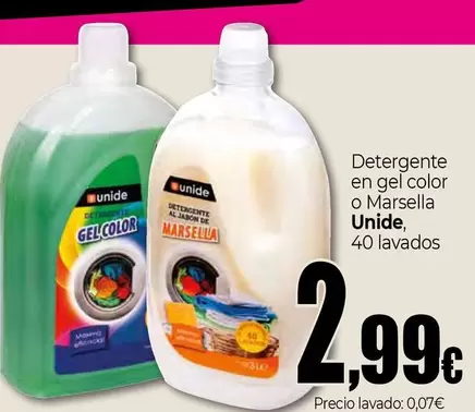 Oferta de Unide - Detergente En Gel Color O Marsella por 2,99€ en Unide Market