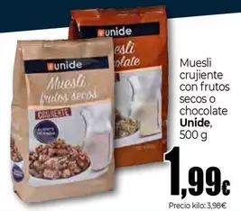 Oferta de Unide - Muesli Crujiente Con Frutos Secos O Chocolate por 1,99€ en Unide Supermercados