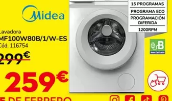 Oferta de Midea - Lavadora Mf100w80b/1/w-es por 259€ en Conforama