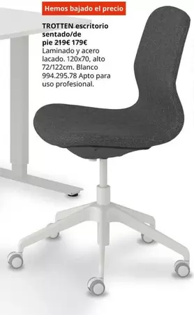 Oferta de Blanco - Trotton Escritorio Sentado/de Pie 219 por 179€ en IKEA