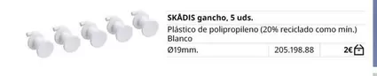 Oferta de Blanco - Skadis Gancho, 5 Uds. por 2€ en IKEA