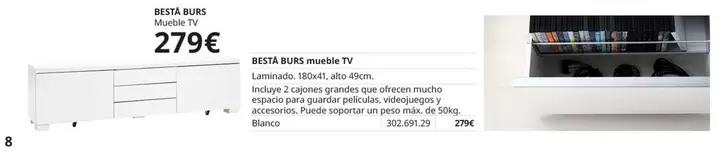 Oferta de Blanco - Bista Aux Mushete Tv por 279€ en IKEA