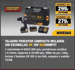 Oferta de Dewalt - Taladro Percutor Compacto Mclaren Sin Escobillas Xr 18V  por 279€ en Dewalt