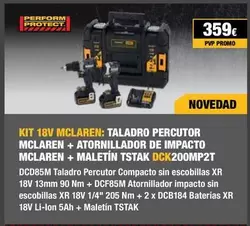 Oferta de Dewalt - Kit 18V Mclaren/ Taladro Percutor Mclaren + Atornillador De Impacto Mclaren + Maletin Tstak por 359€ en Dewalt