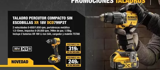 Oferta de Dewalt - Taladro Percutor Compacto Sin Escobillas por 249€ en Dewalt