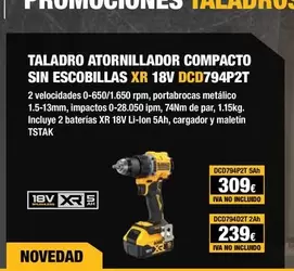 Oferta de Dewalt - Taladro Atornillador Compacto Sin Escobillas Xr 18V  por 239€ en Dewalt