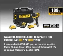 Oferta de Dewalt - Taladro Atornillador Compacto Sin Escobillas Xr 12V  por 189€ en Dewalt