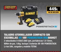 Oferta de Dewalt - Taladro Atornillador Compacto Sin Escobillas Xr 18V Powerstack  por 449€ en Dewalt