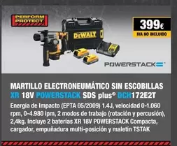 Oferta de Protect - Martillo Electroneumático Sin Escobillas Xr 18v Powerstack Sds Plus Dch172e2t por 399€ en Dewalt