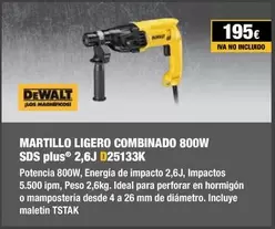 Oferta de Dewalt - Martillo Ligero Combinado 800w Sds Plus® 2,6j D25133K por 195€ en Dewalt