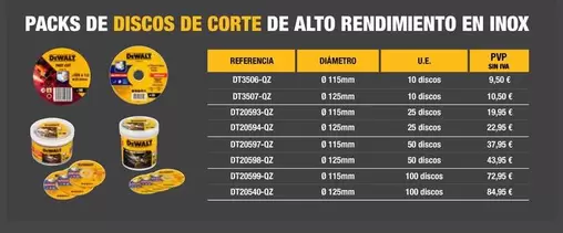 Oferta de Dewalt - Packs De Discos De Corte De Alto Rendimiento En Inox en Dewalt