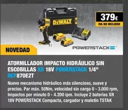 Oferta de Dewalt - Atornillador Hdráulico Sin Escobillas Xr 18V Powerstack 1/4" por 379€ en Dewalt