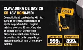 Oferta de Clavadora De Gas C6 XR 18V DGN845D 1 por 8,99€ en Dewalt