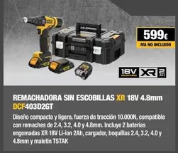 Oferta de Dewalt - Remachadora Sin Escobillas Xr 18V 4.8Mm  por 599€ en Dewalt