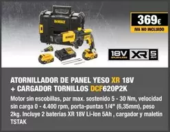 Oferta de Dewalt - Atornillador De Panel Xr 18V + Cargador Tornillos  por 369€ en Dewalt