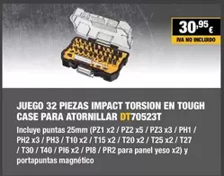 Oferta de Juego 32 Piezas Impact Torsion En Tough Case Para Atornillar Dt70523t por 30,95€ en Dewalt