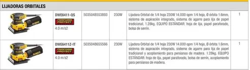 Oferta de Dewalt - Lijadoras Orbitales en Dewalt