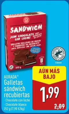 Oferta de Aurada - Galletas Sándwich Recubiertas por 1,99€ en ALDI