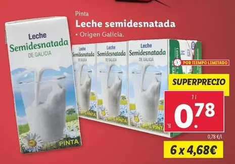 Oferta de Pinta - Leche Semidesnatada por 0,78€ en Lidl