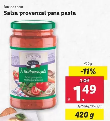 Oferta de Duc De Coeur - Salsa Provenzal Para Pasta por 1,49€ en Lidl