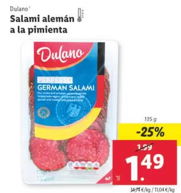 Oferta de Dulano - Salami Aleman A La Pimienta por 1,49€ en Lidl