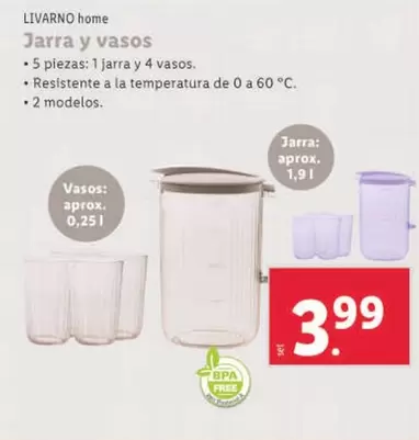 Oferta de Livarno - Jarra Y Vasos por 3,99€ en Lidl