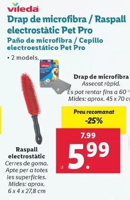 Oferta de Vileda - Drap De Microfibra / Raspall Electrostatic Pet Pro por 5,99€ en Lidl