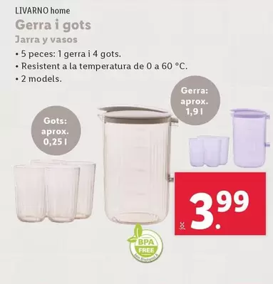 Oferta de Livarno Home - Gerra I Gots/ Jarra Y Vasos por 3,99€ en Lidl