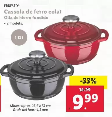 Oferta de Ernesto - Cassola De Ferro Colat por 9,99€ en Lidl