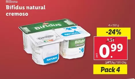 Oferta de Milbona - Bifidus Natural Cremoso por 0,99€ en Lidl