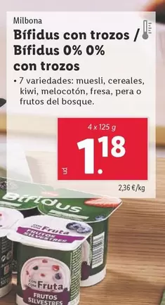 Oferta de Milbona - Bifidus Con Trozos/ Bifidus 0% 0% Con Trozos por 1,18€ en Lidl