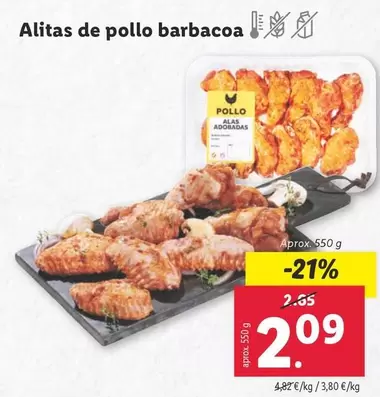 Oferta de Alitas De Pollo Barbacoa por 2,09€ en Lidl