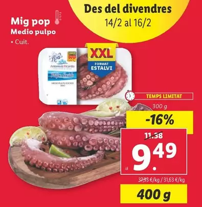 Oferta de Medio Pulpo por 9,49€ en Lidl