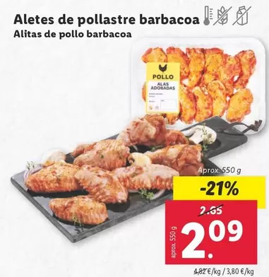 Oferta de Aletas De Pollo Barbacoa por 2,09€ en Lidl