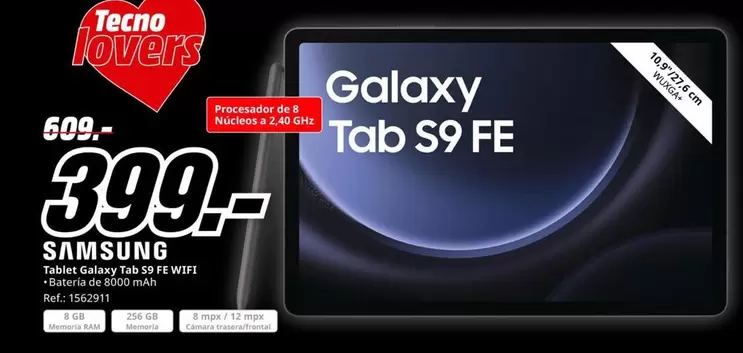 Oferta de Samsung - Galaxy Tab S9 FE por 399€ en MediaMarkt