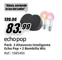 Oferta de Echo Pop - Pack 2 Altavoces Inteligente  + 2 Bombilla Wiz por 83,99€ en MediaMarkt